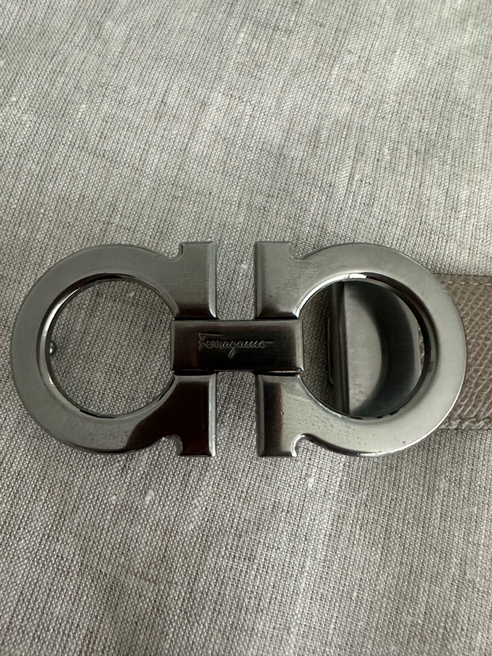 Ferragamo Black/soft brown reversible belt with Gunmetal Gancini buckle